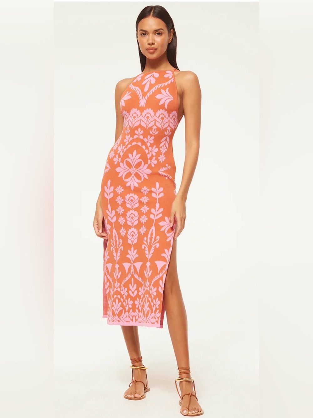 Misa Los Angeles Orange and Pink Backless Knit Mira Midi Dress - NWT - XXS
